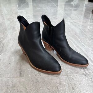 Poppy Barley Black Leather Ankle Boots with Brown Sole